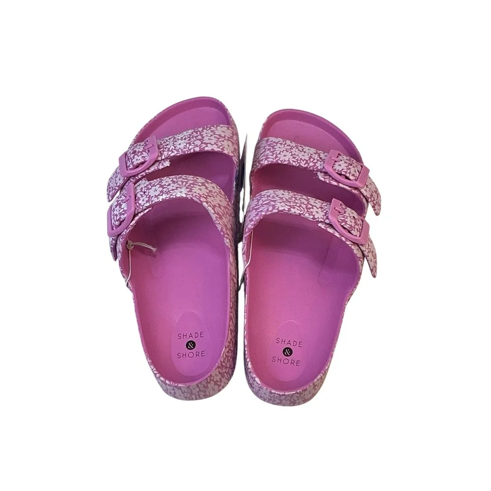 Shade & Shore Neida Two Band Slide Sandals Pink/Flower Women's Size 7 Beach Pool